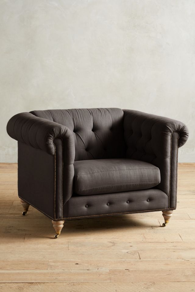 Linen Lyre Chesterfield Armchair, Wilcox