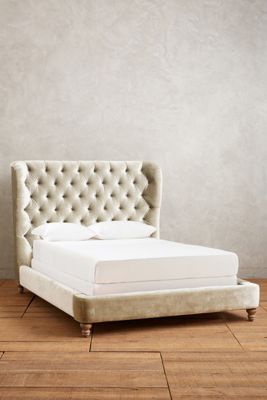 Slub Velvet Tufted Wingback Bed