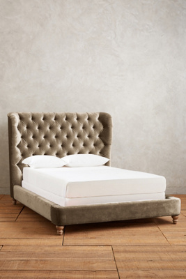 Anthropologie Slub Velvet Tufted Wingback Bed By  In Beige Size Cal King