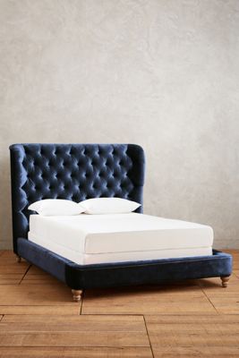 Slub Velvet Tufted Wingback Bed