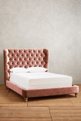 Anthropologie Slub Velvet Tufted Wingback Bed By  In Pink Size Cal King In Pink