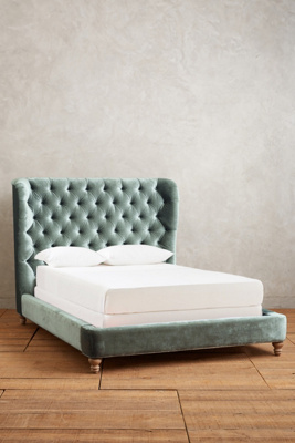 Anthropologie Slub Velvet Tufted Wingback Bed By  In Mint Size Cal King