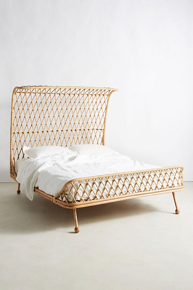 Pari Curved Rattan Bed Anthropologie, White Rattan Queen Bed Frame