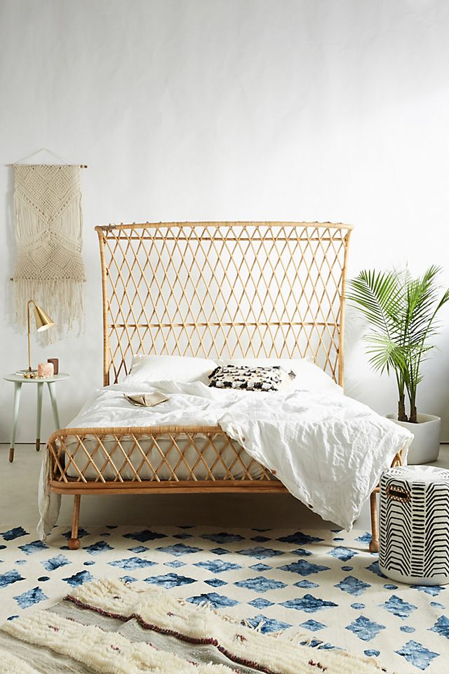 Pari Curved Rattan Bed Anthropologie, Rattan Queen Bed Frame With Headboard