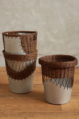 Wrapped Rattan Waste Basket