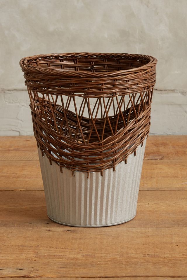 Wrapped Rattan Waste Basket #1
