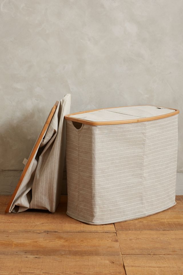 Striped Bamboo Frame Hamper #1