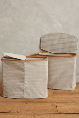 Striped Bamboo Frame Hamper