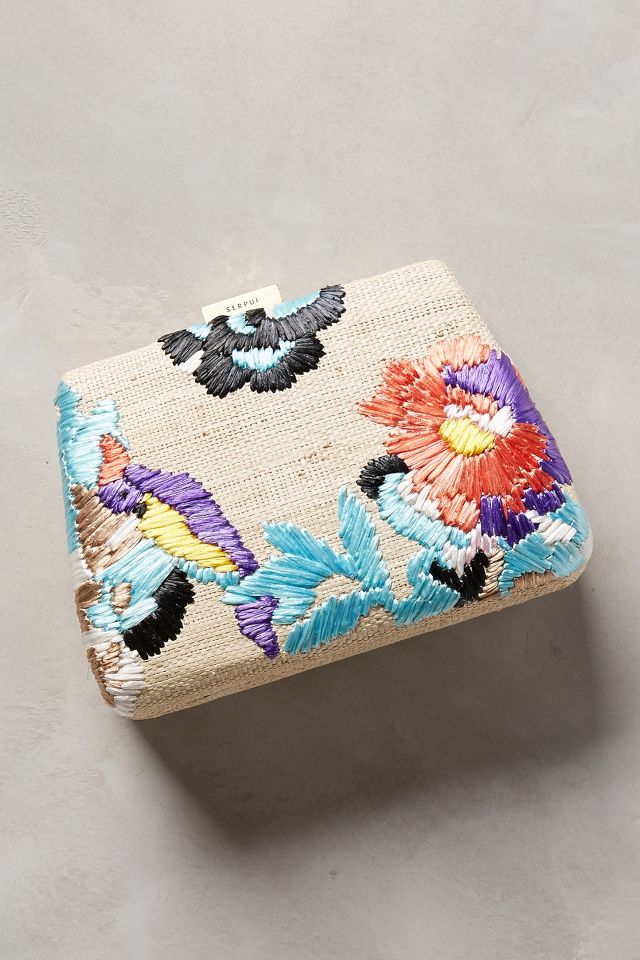 Serpui Marie Embroidered Straw Clutch Anthropologie