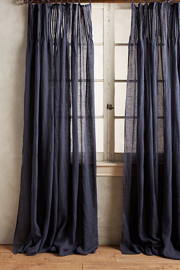Anthropologie Pinch-pleat Curtain In Blue