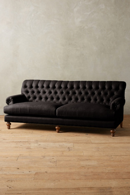 Anthropologie Linen Fan Pleat Sofa In Black