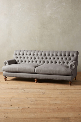 Anthropologie Linen Fan Pleat Sofa In Grey