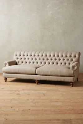 Anthropologie Linen Fan Pleat Sofa In Beige