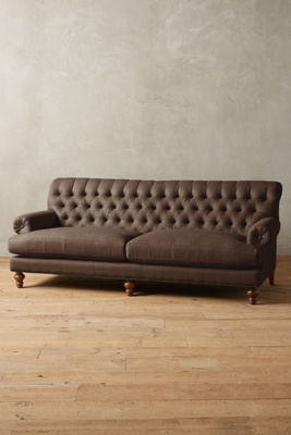 Anthropologie Linen Fan Pleat Sofa In Brown