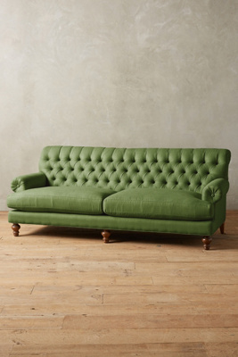 Anthropologie Linen Fan Pleat Sofa In Green