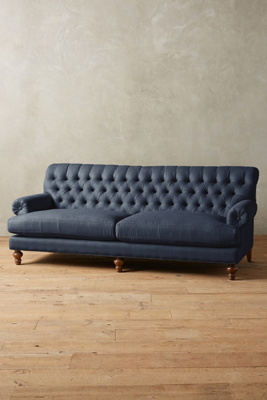 Anthropologie Linen Fan Pleat Sofa In Blue