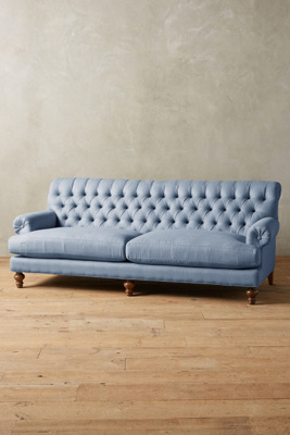 Anthropologie Linen Fan Pleat Sofa In Blue