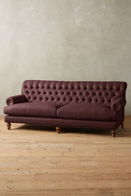 Anthropologie Linen Fan Pleat Sofa In Purple