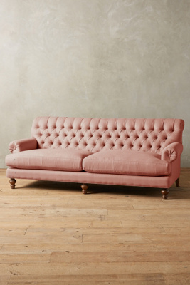 Anthropologie Linen Fan Pleat Sofa In Pink