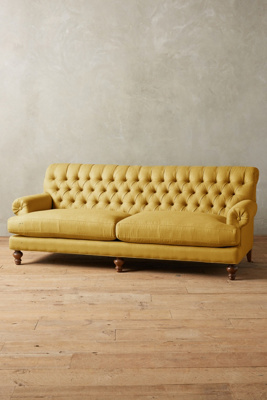 Anthropologie Linen Fan Pleat Sofa In Yellow