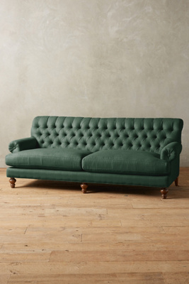 Anthropologie Linen Fan Pleat Sofa In Blue