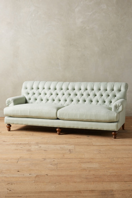 Anthropologie Linen Fan Pleat Sofa In Mint
