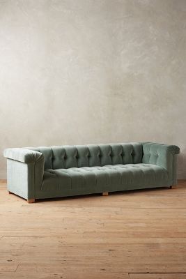 Anthropologie Velvet Kettleby Sofa By  In Green Size M