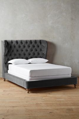 Velvet Tufted Wingback Bed