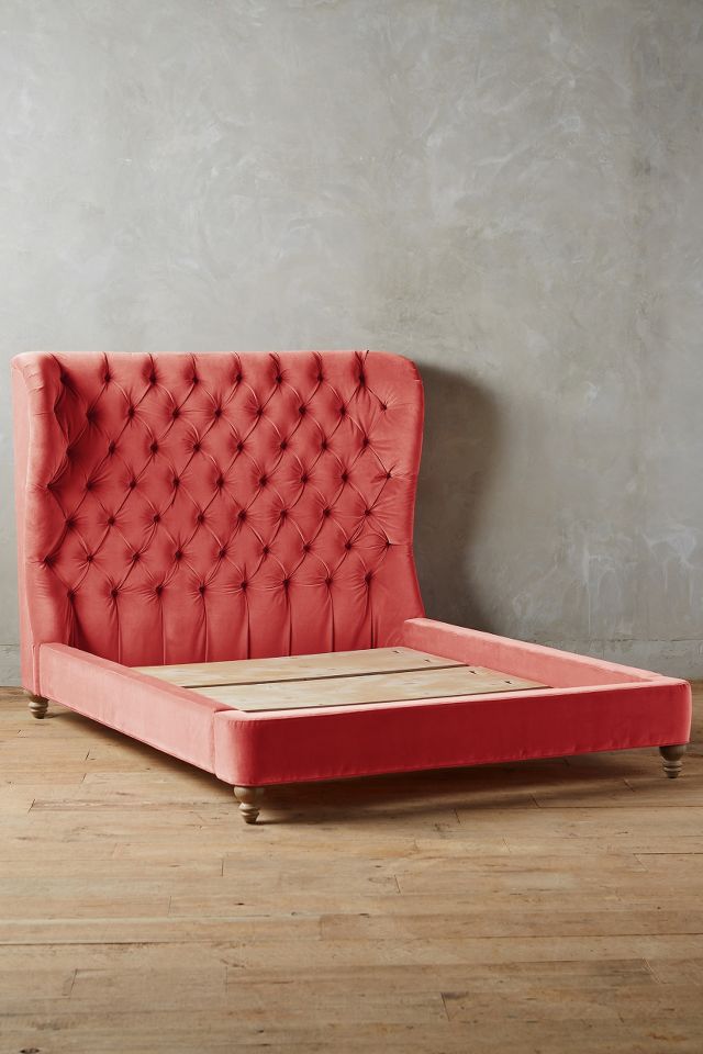 Velvet Tufted Wingback Bed
