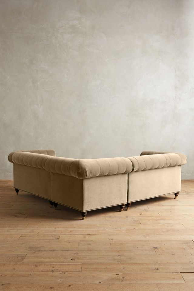 Velvet Lyre Chesterfield Sectional, Hickory #1