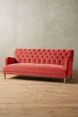 Anthropologie Velvet Orianna Sofa By  In Red Size L