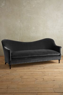 Anthropologie Velvet Pied-a-terre Sofa, Hickory In Grey