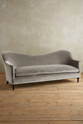 Anthropologie Velvet Pied-a-terre Sofa, Hickory In Grey
