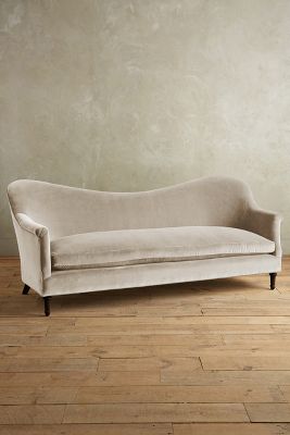Anthropologie Velvet Pied-a-terre Sofa, Hickory In White