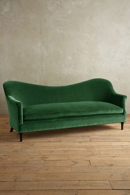 Anthropologie Velvet Pied-a-terre Sofa, Hickory In Green
