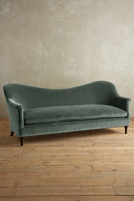 Anthropologie Velvet Pied-a-terre Sofa, Hickory In Green