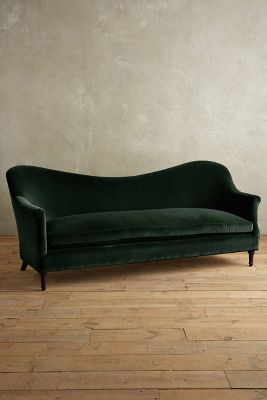 Anthropologie Velvet Pied-a-terre Sofa, Hickory In Green