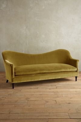 Anthropologie Velvet Pied-a-terre Sofa, Hickory In Green