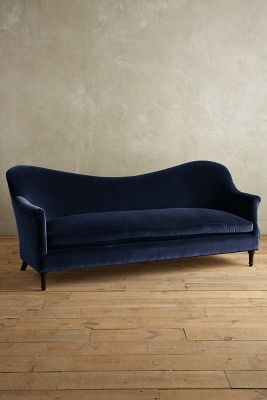 Anthropologie Velvet Pied-a-terre Sofa, Hickory In Blue