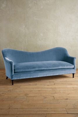Anthropologie Velvet Pied-a-terre Sofa, Hickory In Blue