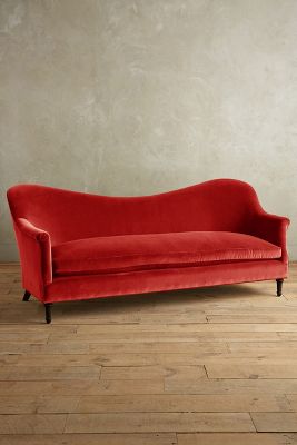 Anthropologie Velvet Pied-a-terre Sofa, Hickory In Red