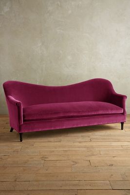Anthropologie Velvet Pied-a-terre Sofa, Hickory In Pink