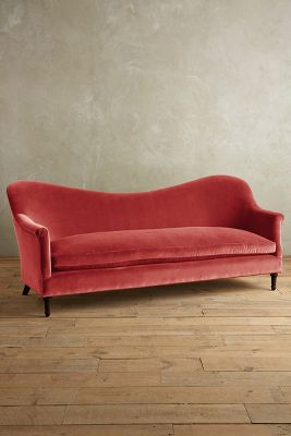 Anthropologie Velvet Pied-a-terre Sofa, Hickory In Pink