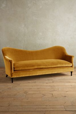 ANTHROPOLOGIE VELVET PIED-A-TERRE SOFA, HICKORY 