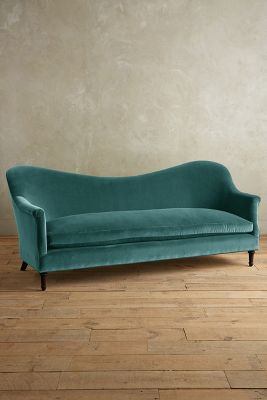 Anthropologie Velvet Pied-a-terre Sofa, Hickory In Blue