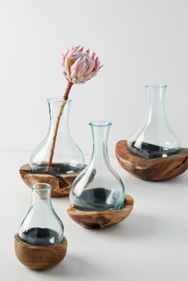 Teak & Bottle Bud Vase