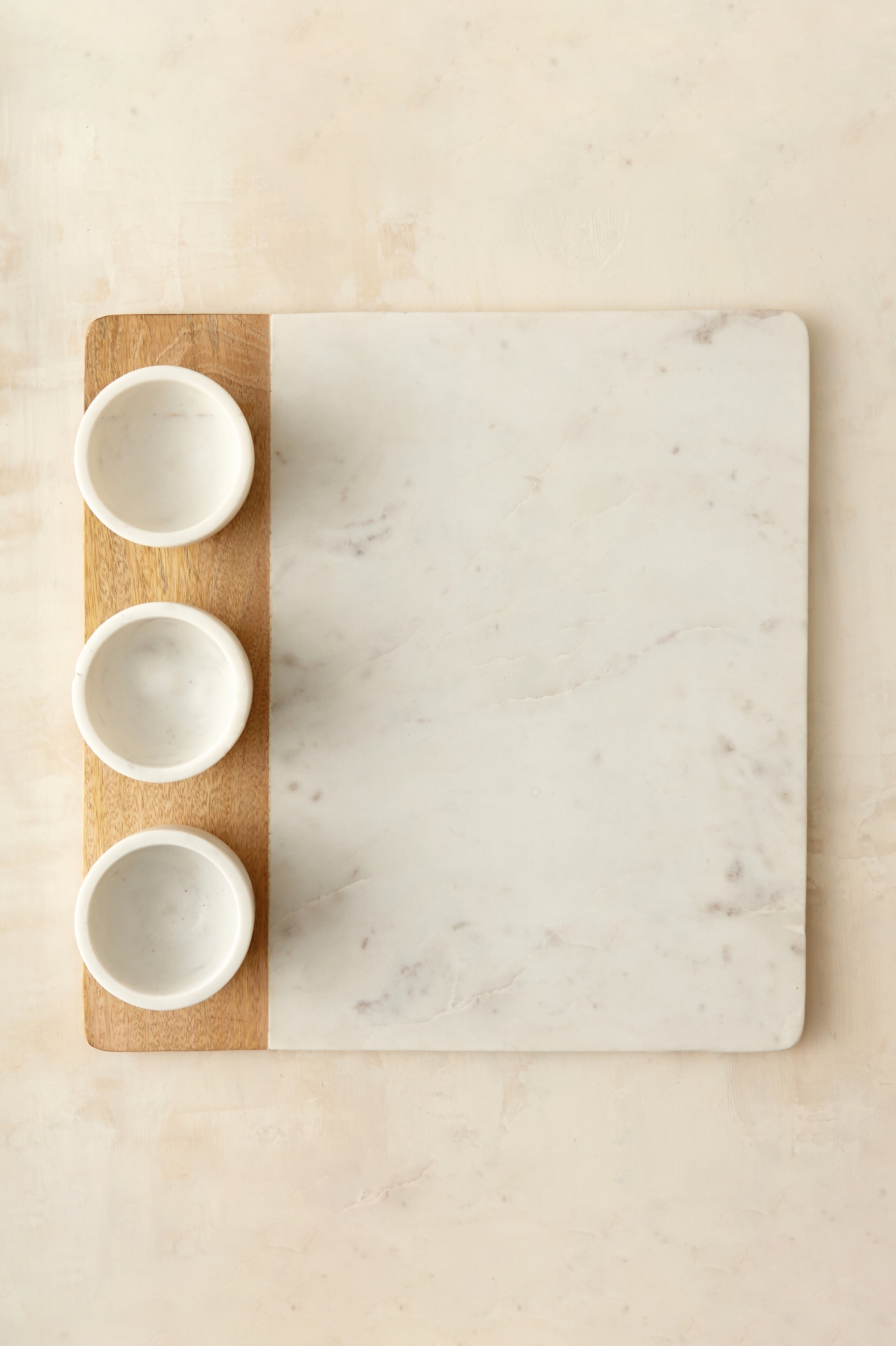 Marble + Wood Dip Trio Tray