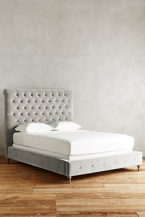 Anthropologie Velvet Orianna Bed By  In Grey Size Qn Top/bed