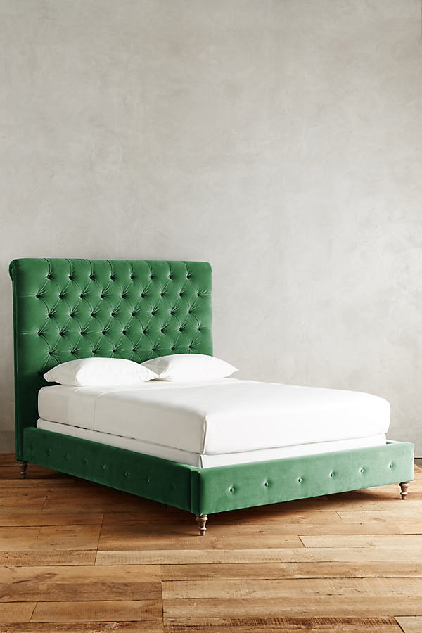 Anthropologie Velvet Orianna Bed By  In Green Size Kg Top/bed