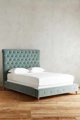 Anthropologie Velvet Orianna Bed By  In Green Size Kg Top/bed